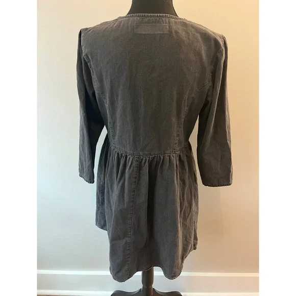 ASOS DENIM Grey Button Front Puff Sleeve A Line Mini Dress 4 - Picture 4 of 7